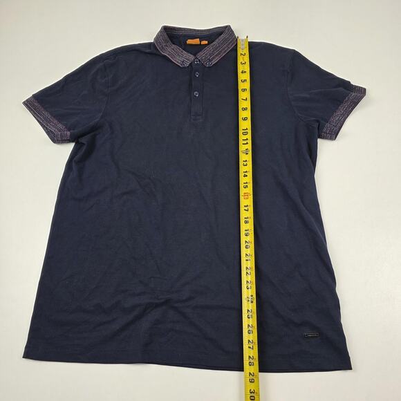 BOSS Orange Polo Shirt Mens XL Navy Contrast Collar Short Sleeve Hugo Boss - Picture 5 of 10